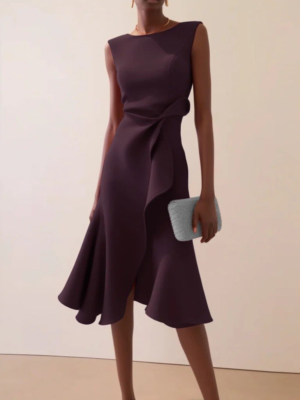 Elegant Asymmetrical Midi Dress in Deep Plum